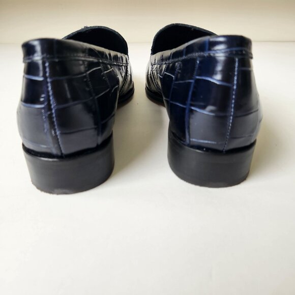 J.Crew Maison Navy Blue Crocodile-Embossed Italian Leather Loafers Work Classy - Picture 7 of 11